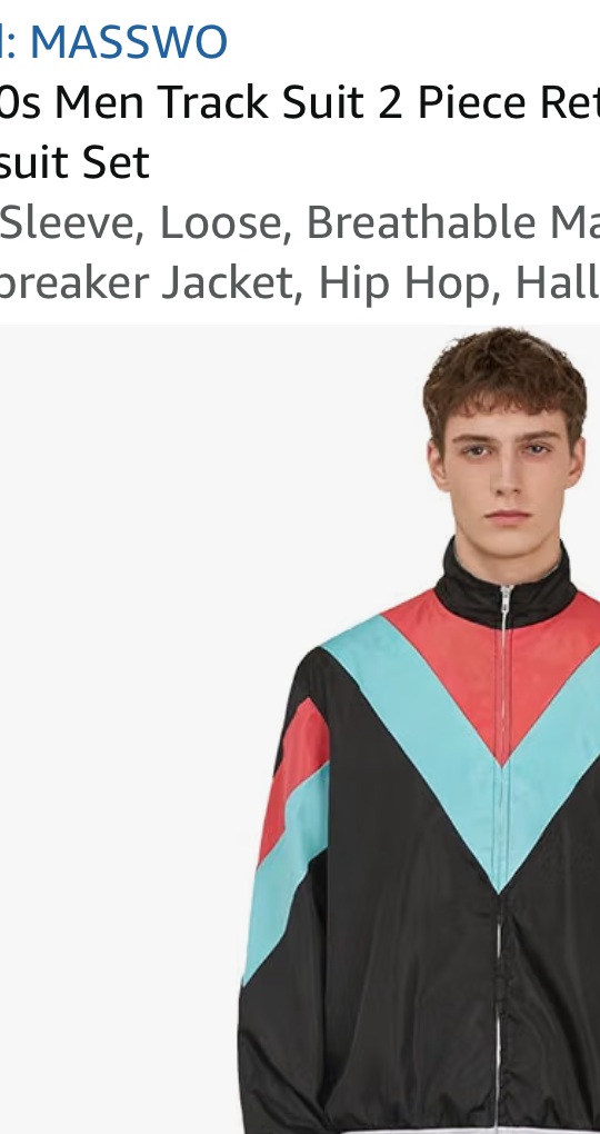 MASSWO men''s retro tracksuit in black with aqua and red color blocking