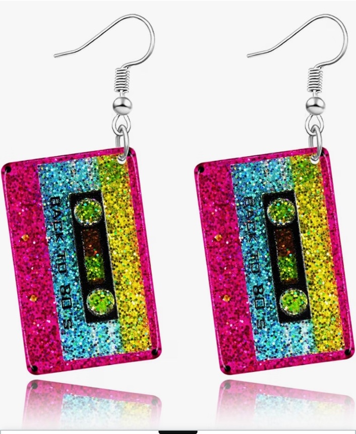 Colorful glitter cassette tape earrings