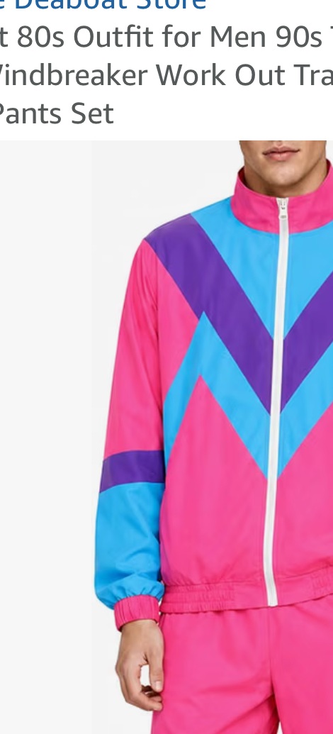 Deaboat men''s retro ’80s tracksuit in hot pink, electric blue and purple