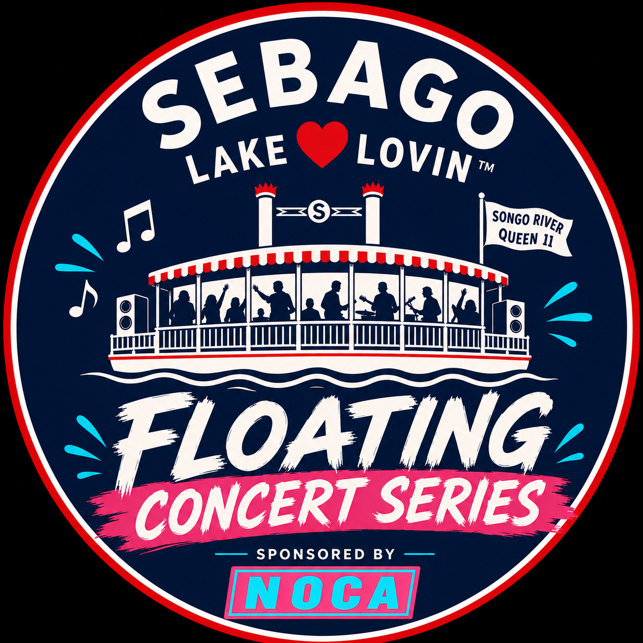 Sebago Lake Lovin Floating Concert Series logo aboard the Songo River Queen II
