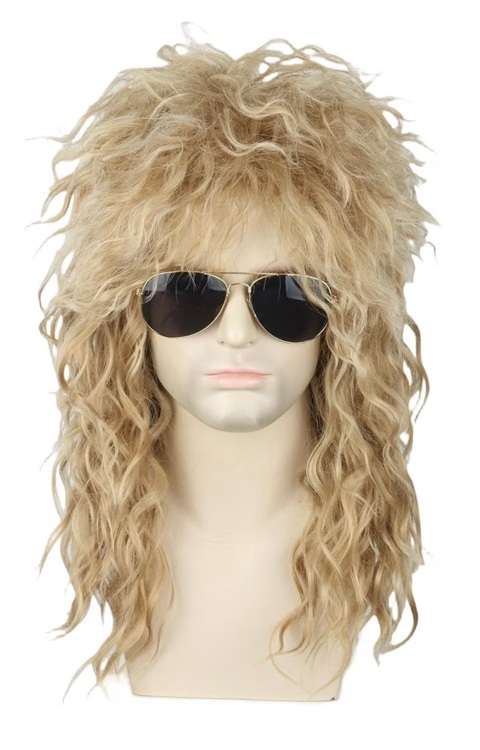 Blonde ’80s mullet wig, short in front and long in back